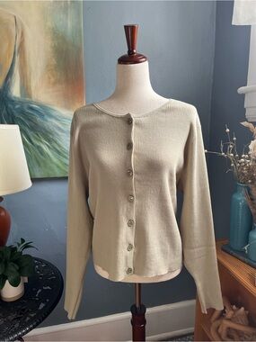 A New Day Sweater Womens Plus Size 1X Oatmeal Ribbed Button Down Cardigan